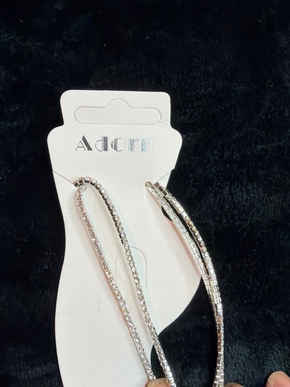 Silver Crystal Long Hoop Earrings - Silver